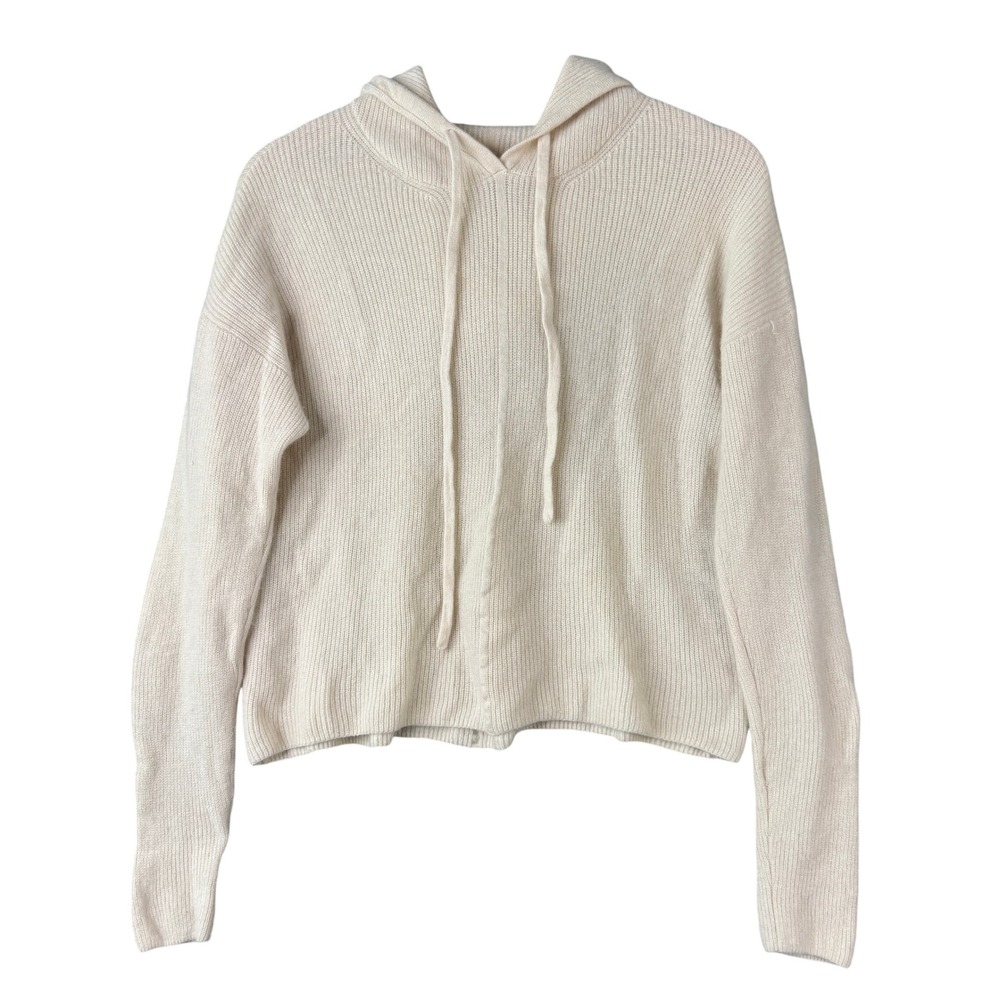 J.Crew 100% Cashmere Ribbed Knit Hoodie Sweater Ivory Cream RN 75343